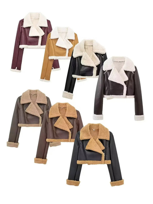 'Josselyn' Faux Fur Cropped Leather Jacket - Celes Fashion
